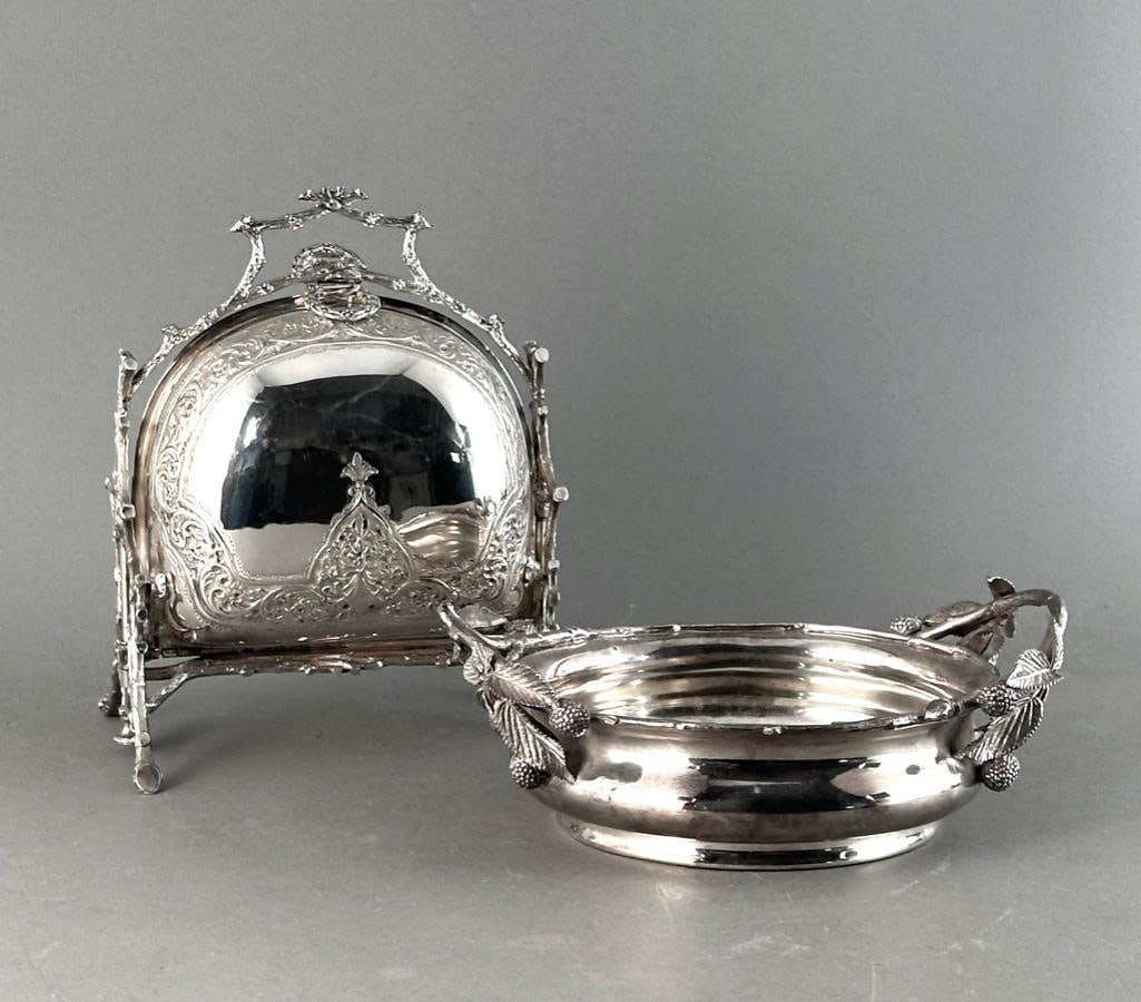 Victorian Silver Plate Bun Warmer and Quadruple Plate Fruit Bowl (1 of 17)