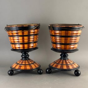 Pair of Anglo-Dutch Ebonized and Fruitwood Peat Buckets, 19thc.