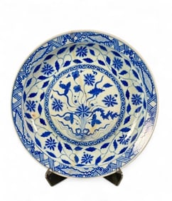 Safavid Brilliant Blue and White Glaze Pottery Charger, 17thc.