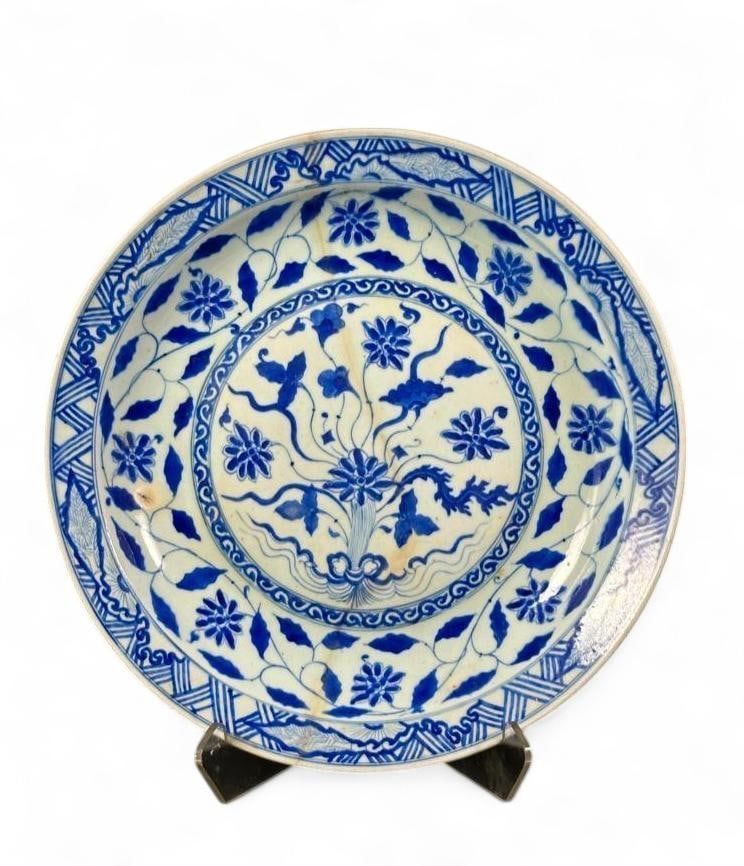Safavid Brilliant Blue and White Glaze Pottery Charger, 17thc. (1 of 14)