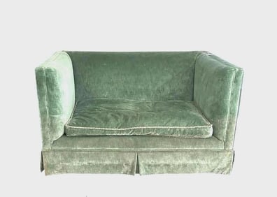 Green Velvet Upholstered Loveseat, Modern