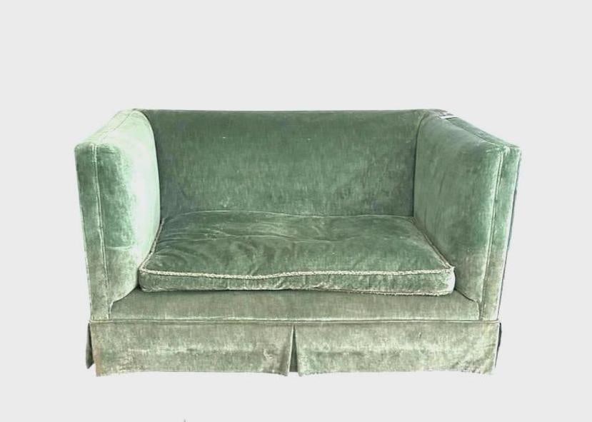 Green Velvet Upholstered Loveseat, Modern (1 of 9)