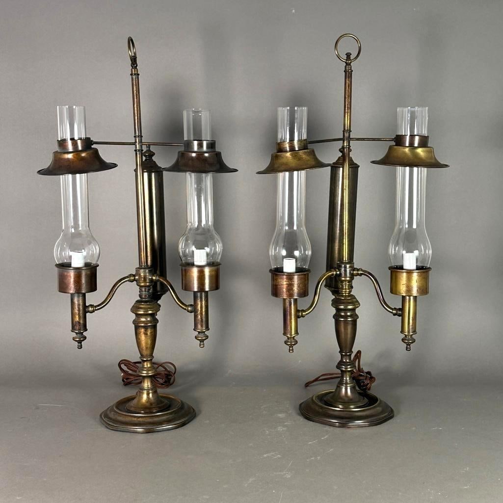 Pair of Brass Toned Metal Candlestick Lamps (1 of 6)