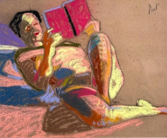 20thc. California School, Signed Paul, Nude Reading