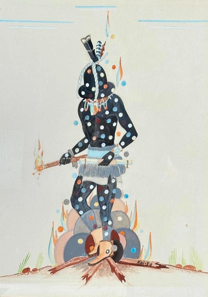 Percy Tsisete Sandy (Kai-Sa or Red Moon) Gouache, Spirit of the Fire Gods (1 of 6)