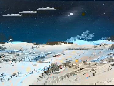 Paul Patton Acrylic , "Sledding on the Hill--1928"