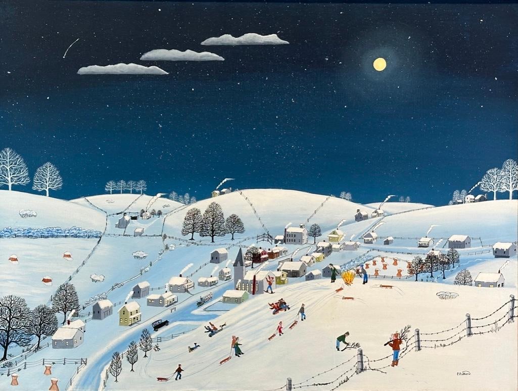 Paul Patton Acrylic , "Sledding on the Hill--1928" (1 of 10)