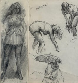 Clyde Singer Drawing Collage, Figure Study and Gathering Mussels