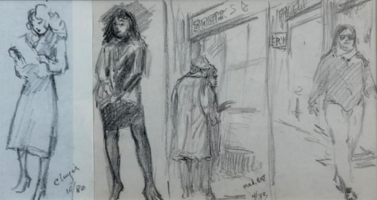Clyde Singer Drawing, Figures on the Street