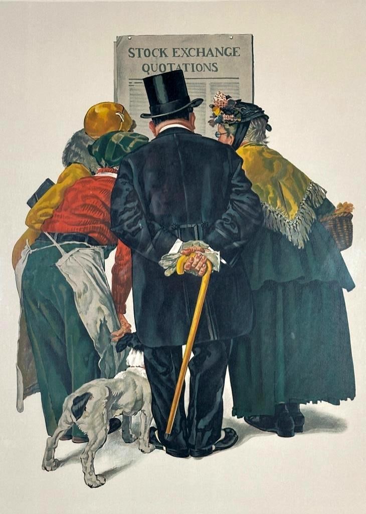 Norman Rockwell Lithograph, "Stock Exchange Quotations" (1 of 8)