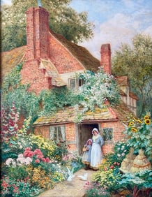 Arthur Claude Strachan Watercolor, Feeding the Doves