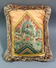 Silk Pillow with Antique Chinese Silk Dragon Robe Embroidery