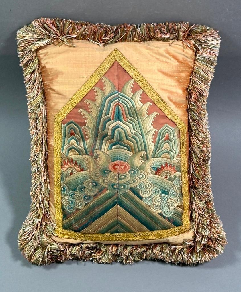 Silk Pillow with Antique Chinese Silk Dragon Robe Embroidery (1 of 4)