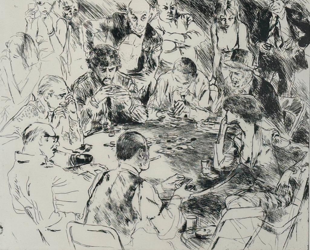 Leroy Neiman, "Card Players", Etching: Leroy Neiman, "Card Players", original etching on wove paper, pencil signed lower right, pencil numbered lower left 194/250. Matted and framed under glass, as framed apprx 28.5 x 33. Conditio