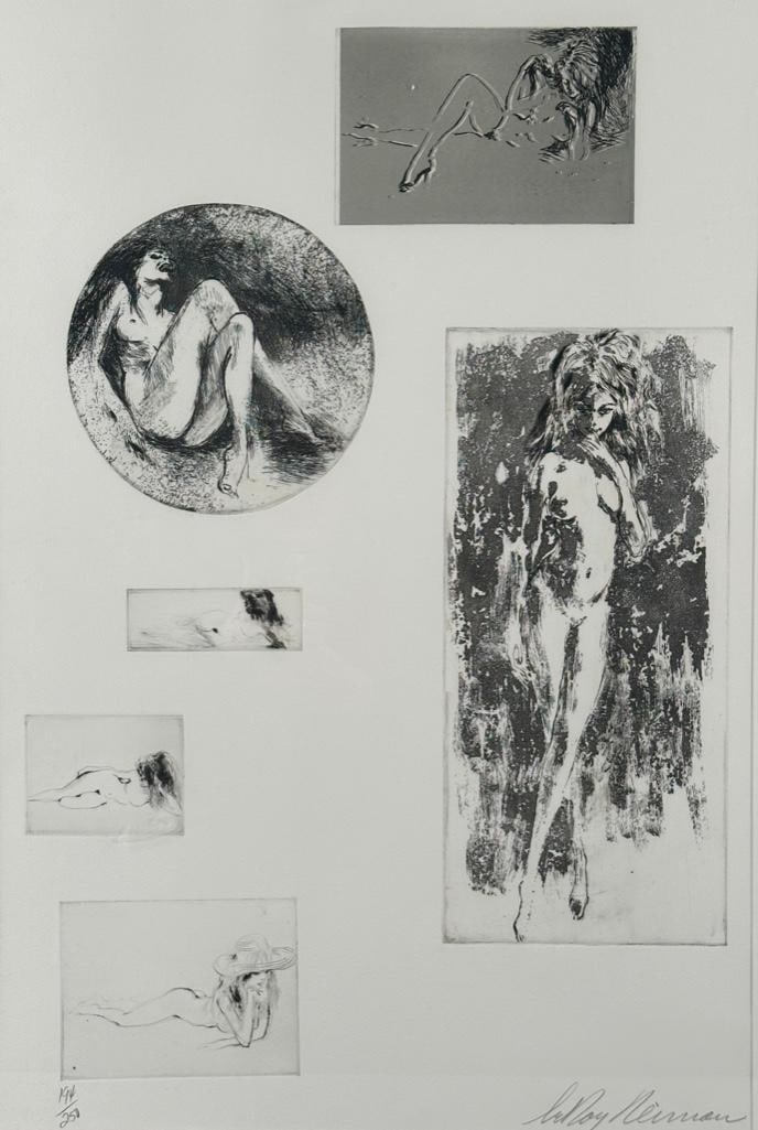 Leroy Neiman "Six Nudes" Etching, ca. 1980: Leroy Neiman "Six Nudes" original etching on wove paper, ca. 1980. Pencil signed lower right, and numbered lower left 194/250. matted and framed under glass, as framed apprx 35.5 x 26.5 inches