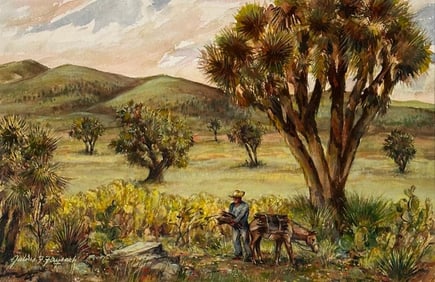 Julius F. Faysash Watercolor, Landscape in Mexico