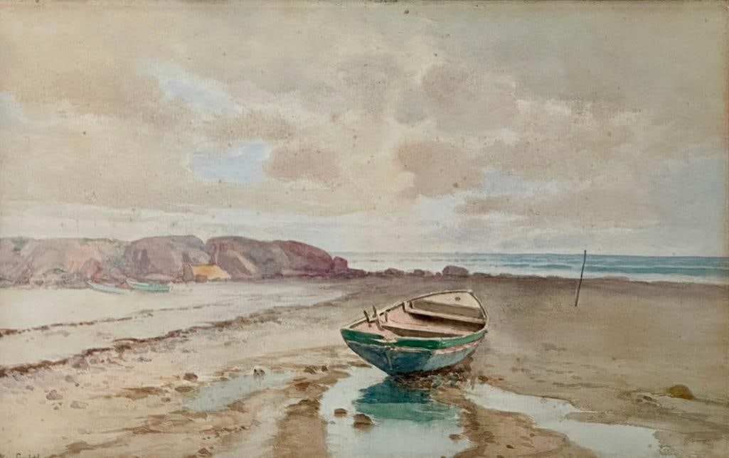 Rufus Way Smith Watercolor, Beached Fishing Boat (1 of 6)