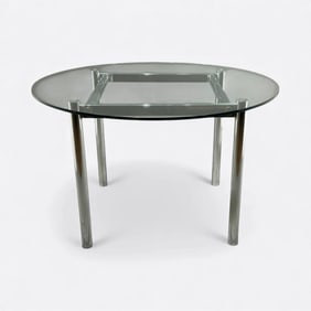 Attributed, Milo Baughman, Chrome and Glass Dining Table