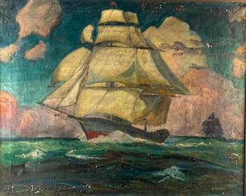 Alfred James Wands Oil, Masted Sailing Ships at Sea