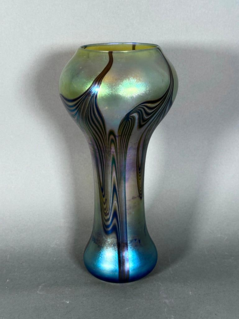 Lundberg Studios Pulled Feather Favrille Glass Vase - 2
