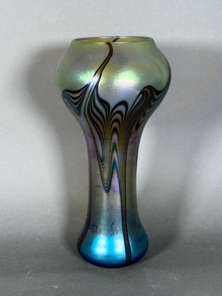 Lundberg Studios Pulled Feather Favrille Glass Vase - 3