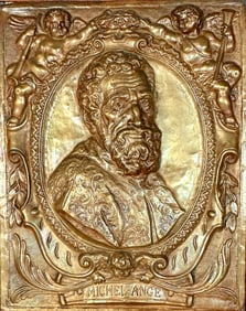 Stamped Metal Relief Portrait of Michelangelo