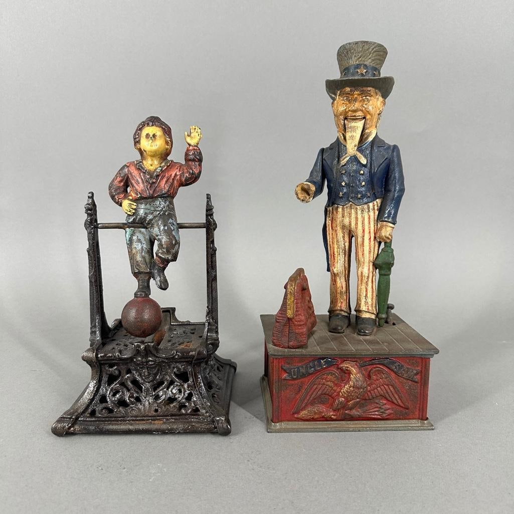 "Boy on Trapeze" and "Uncle Sam" Cast Iron Mechanical Bank (1 of 9)