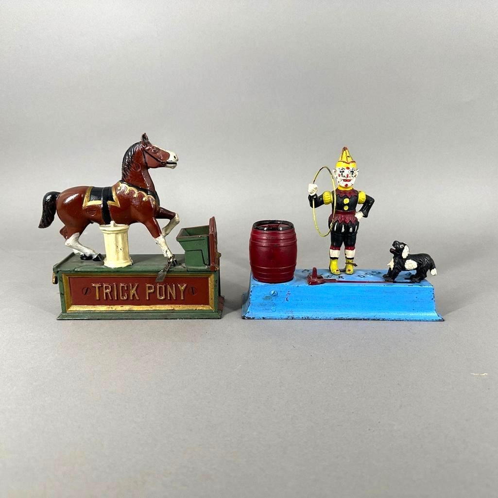 "Trick Dog" and "Trick Pony" Cast Iron Mechanical Banks (1 of 11)