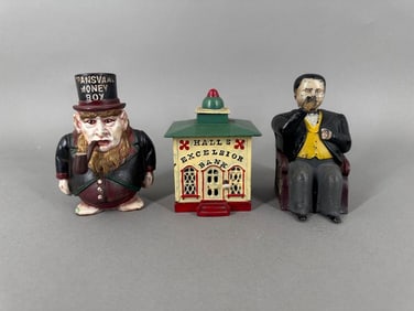 Three Cast Iron Banks, "Tamany" Hall's Excelsior" and "Transvaal Money Box"