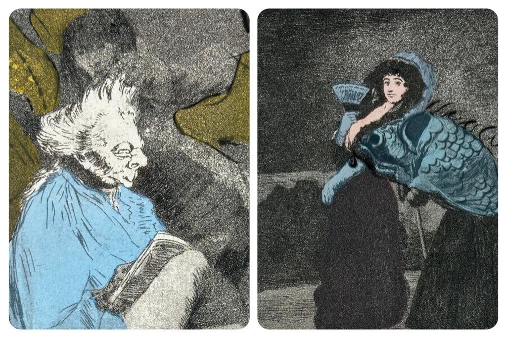 Two Salvador Dali Drypoint Etchings, from "Les Caprices de Goya de Dali": Salvador Dali (Spanish 1904-1989) "Y Tambien su Padre," Plate 16, and "Raimundo Lulia lo Sabe Hacer," Plate 29, two works from the suite of 80 etchings "Les Caprices de Goya de