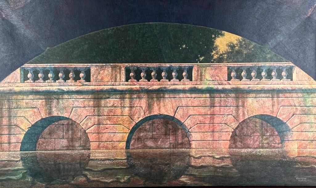 George Kozman (American b. 1960): "Nimes 42", acrylic on canvas, signed lower right and dated 1988. As framed 40.75 x 67.5 inches. Condition: very good, no noted damage or losses.