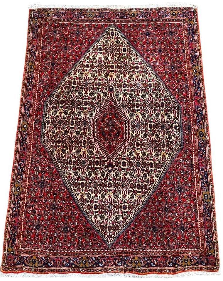 Bidjar Carpet 5'4" x 3'6": Bidjar Carpet 5'4" x 3'6". Thick wool on cotton foundation with short fringe ends, Double diamond medallion in main field. Intricate design throughout. Newer, apprx 2015-2020.