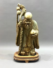 Very Large Carved Hardstone Figure of Chinese Immortal Shoulao