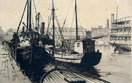 Samuel Chamberlain Etching, Port Scene