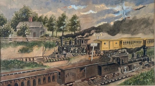 1883 Watercolor of LS MS and NY, P & O Locomotives
