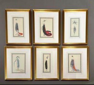 Erte, "Vamps Suite", Set of Six Framed Plates