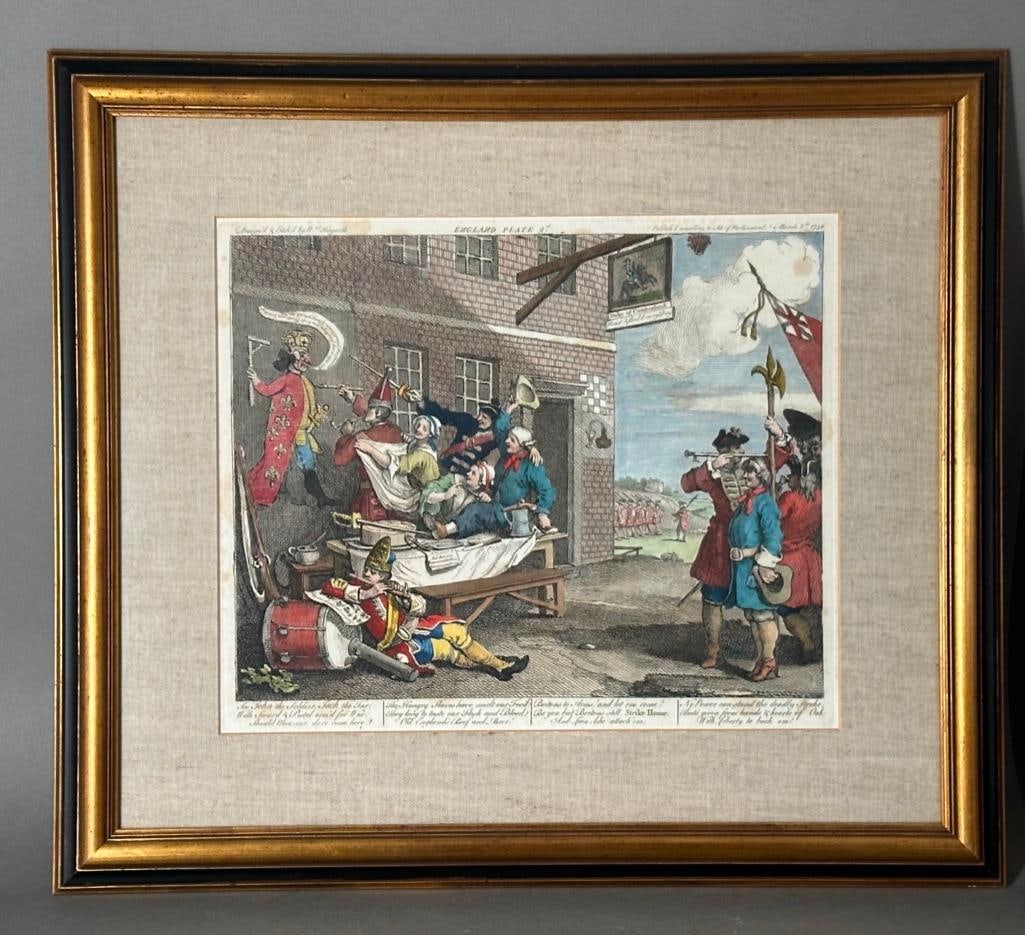 Two William Hogarth Hand Colored Etchings - 10
