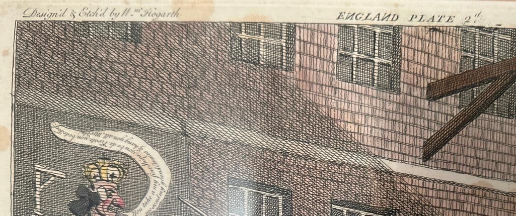 Two William Hogarth Hand Colored Etchings - 13