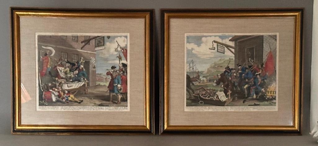 Two William Hogarth Hand Colored Etchings (1 of 16)