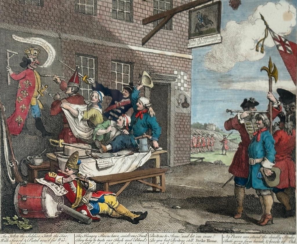 Two William Hogarth Hand Colored Etchings - 9