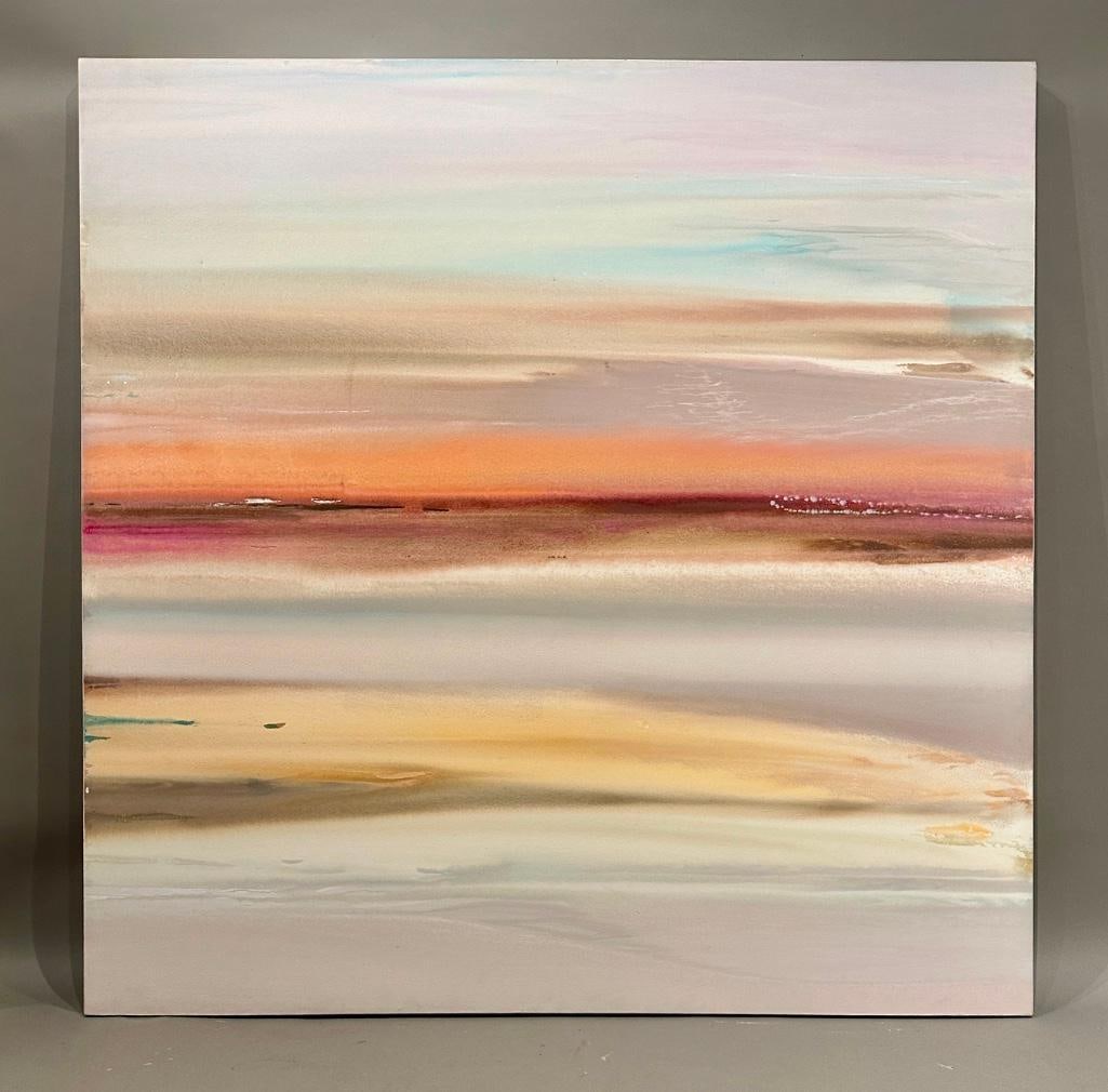 Lamar Briggs Abstract Painting: "Agean I", acrylic on canvas over wood stretcher, signed on verso and titled, apprx 68 x 68 inches. Born in Lafayette, Louisiana, Lamar Briggs attended University of Southern Louisiana,