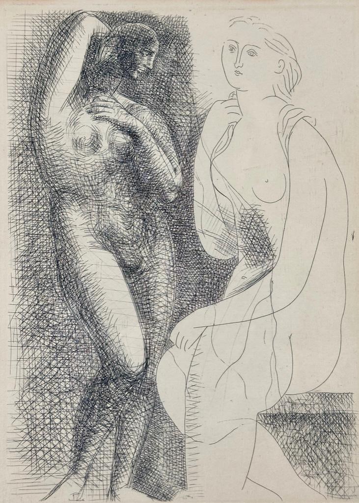 Pablo Picasso Etching, "Femme Nue Devant Une Statue": Pablo Picasso (Spanish 1881-1973) "Femme Nue Devant Une Statue, " 1931, from "La Suite Vollard," depicting Picasso's young mistress Marie-Therese Walter. Etching on Vollard