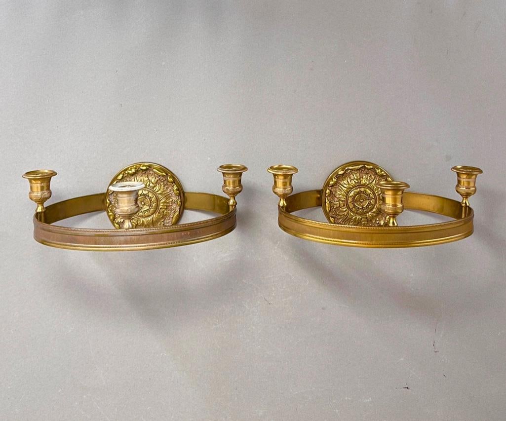 Pair of Empire Bronze Three Light Ring Sconces (1 of 6)