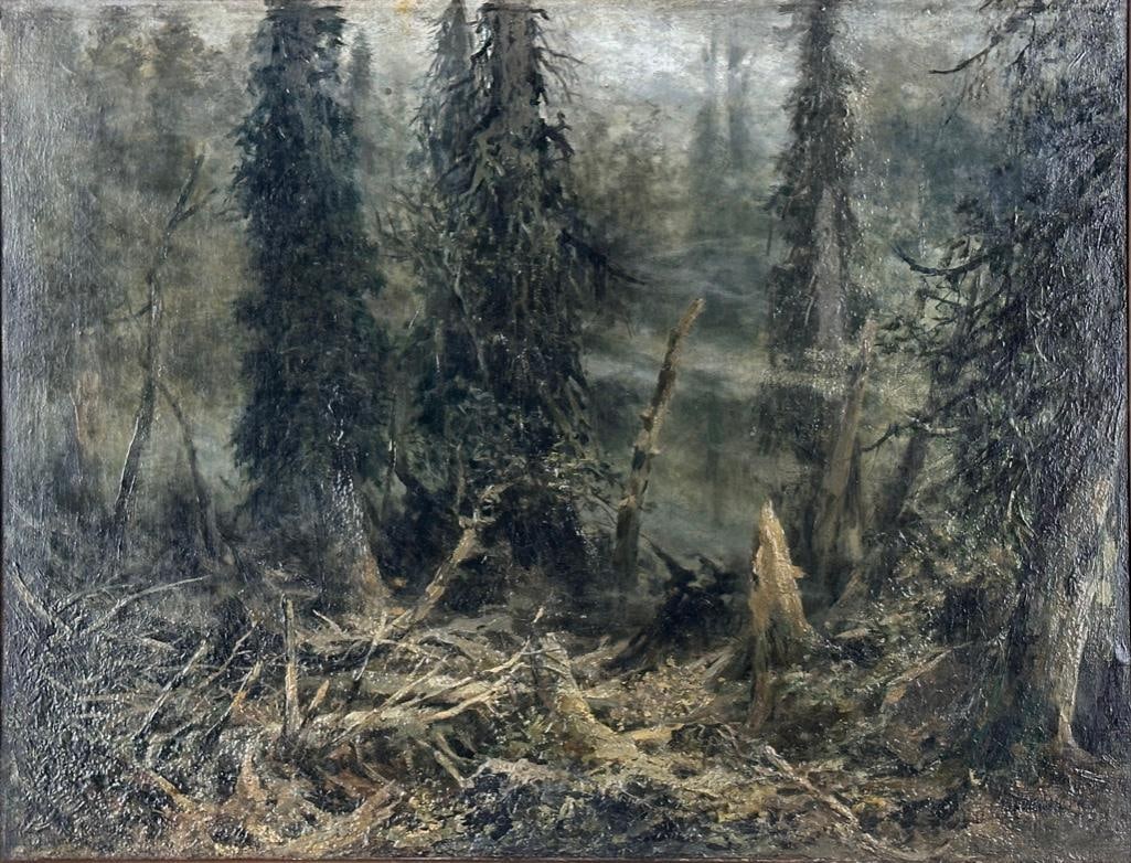 Julius Eduard Marak Oil, Sumava Virgin Forest in the Storm: Julius Marak (Czechoslovakian 1832-1899) Sumava Virgin Forest in the Storm, c.1891-92, oil on canvas, unsigned, framed. Note: 19thc Romantic painter Julius Marak was an important and accomplished pain