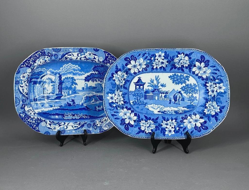 Two Staffordshire Blue Transfer Decorated Platters, 19thc. (1 of 9)