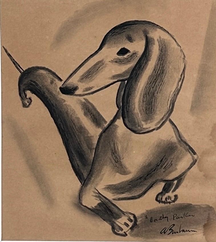 Abe Birnbaum Drawing, Dacshund Dog, Inscribed to Dorothy Parker (1 of 5)