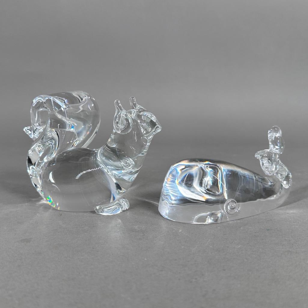 Two Steuben Colorless Crystal Figures, Squirrel and Whale (1 of 8)
