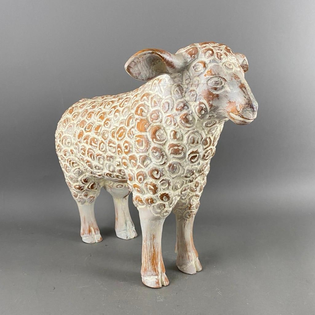 Spanish Carved and Whitewashed Pine Figure of a Sheep, Modern (1 of 9)