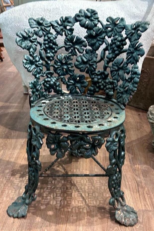 Victorian Antique Cast Iron Green Painted Garden Chair (1 of 5)