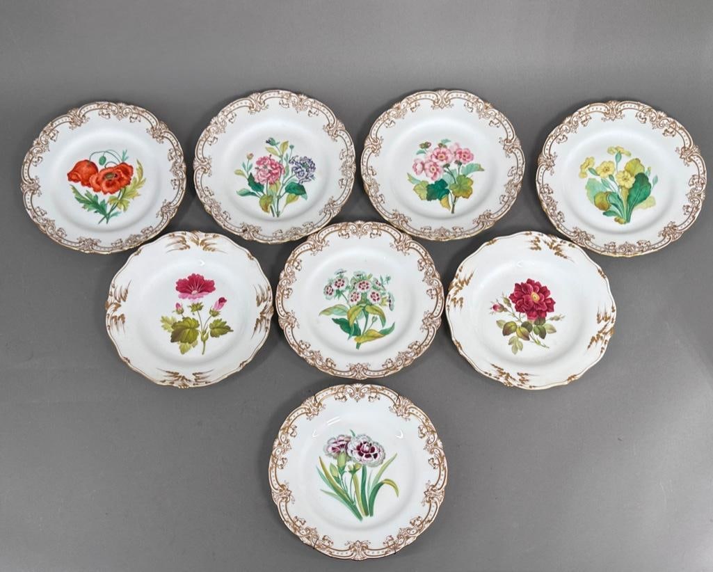 Assorted Group of Eight English Hand Painted Botanical Plates (1 of 5)